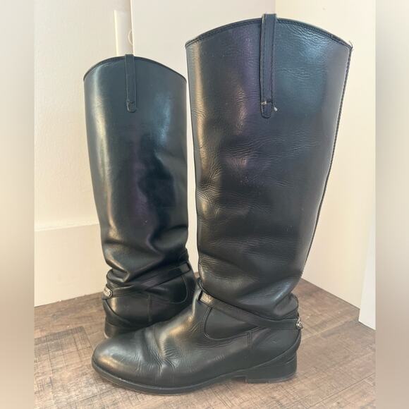 FRYE WOMENS LINDSAY PLATE TALL LEATHER RIDING BOOTS BLACK SIZE 8.5 - Picture 2 of 10